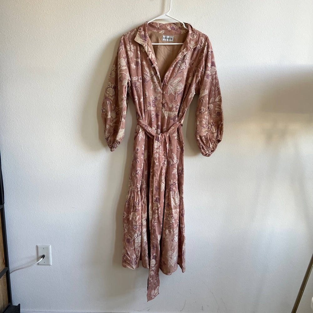 Sue Sartor Floral Midi Tie Waist Dress Size Small - Picture 2 of 7